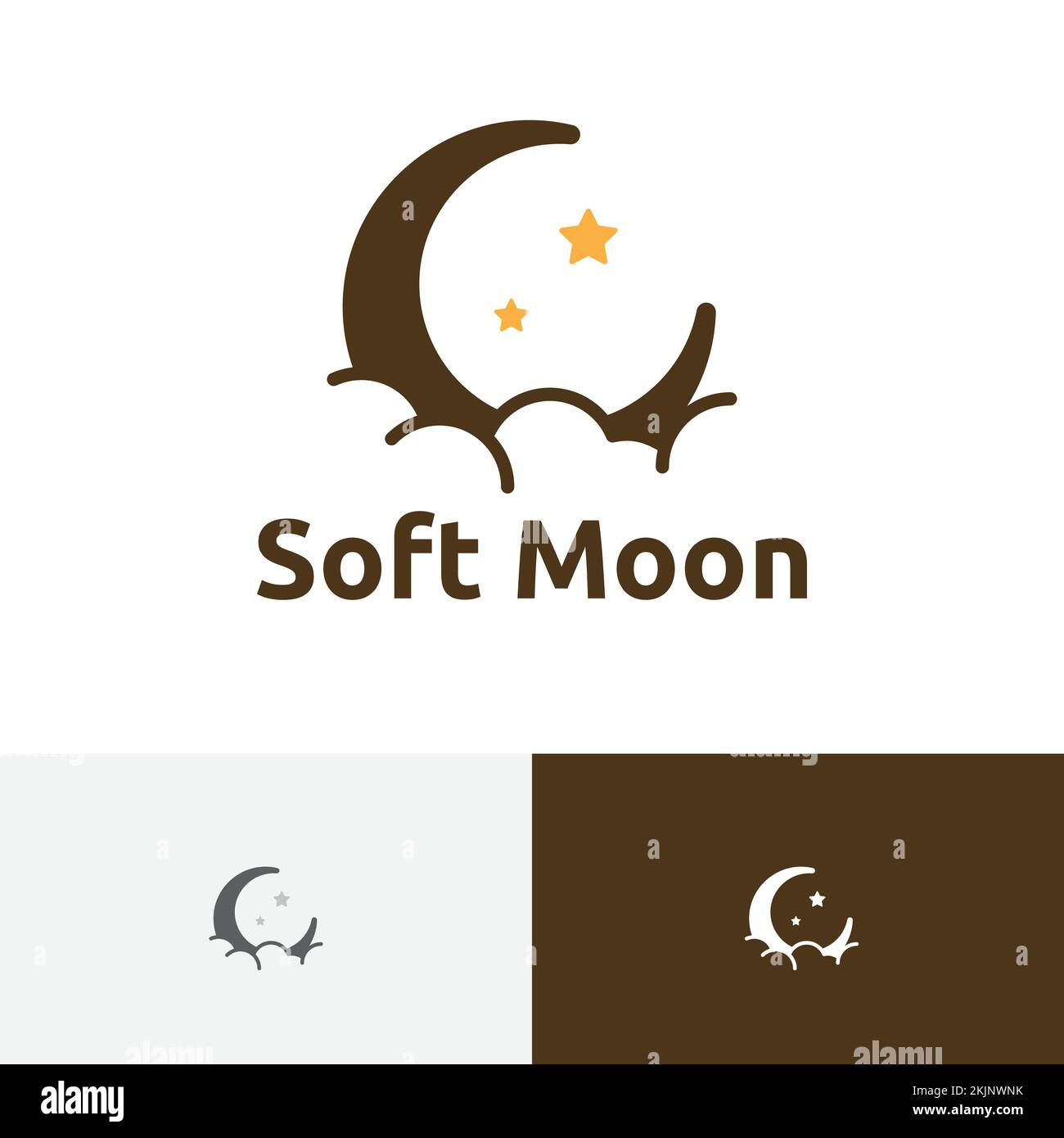 „Soft Moon Cloud Crescent Stars Sky Night Space“-Logo Stock Vektor