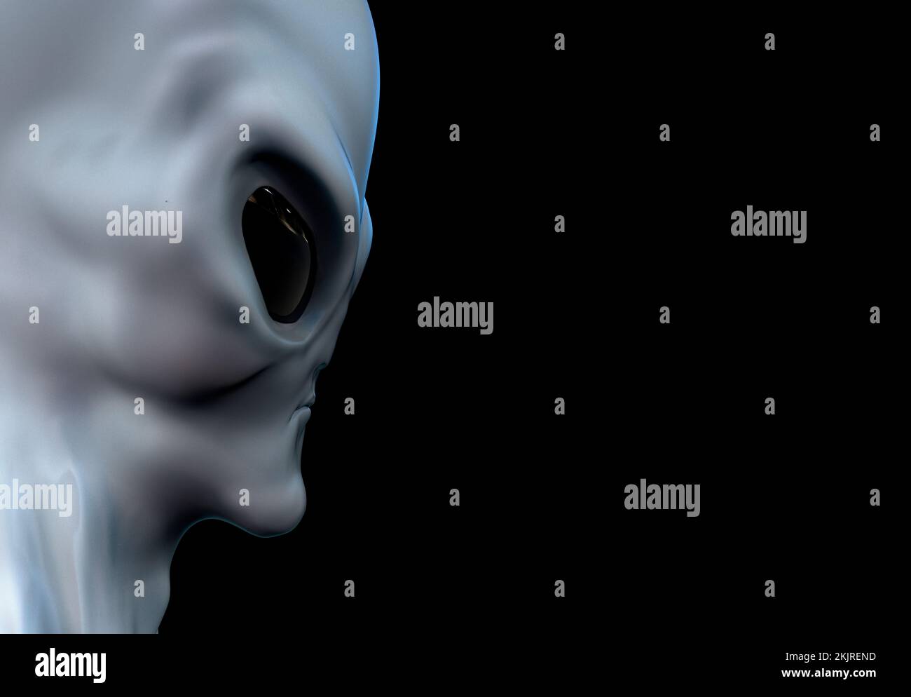 Außerirdischer, grauer Humanoid und außerirdischer Charakter. Sehr detailliertes und realistisches 3D-Rendering mit sehr hoher Auflösung Stockfoto