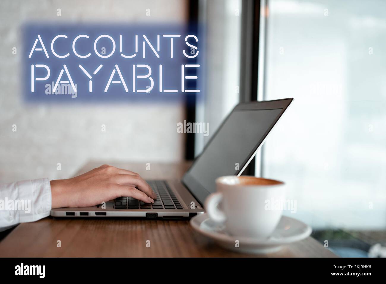 Das Zeichen zeigt die Kreditorenbuchhaltung an. Geschäftsansatz Geld, das ein Unternehmen seinen Lieferanten als Verbindlichkeit schuldet Stockfoto
