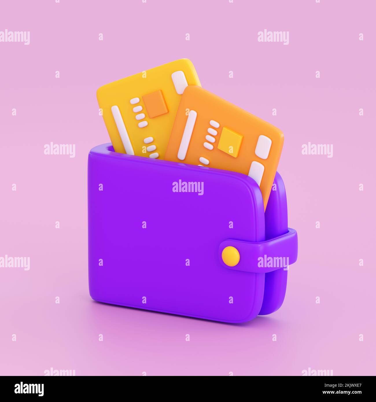 3D Geldbörse mit Kreditkarten. Shopping, Sparen, Online-Zahlung, Finanz- und Bankkonzept. Realistisches 3D-Rendering in hoher Qualität Stockfoto