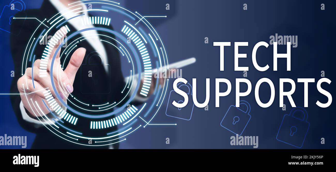 Schreiben Text anzeigen Tech Supports. Hilfewort von Techniker Online oder Call Center Customer Service Stockfoto