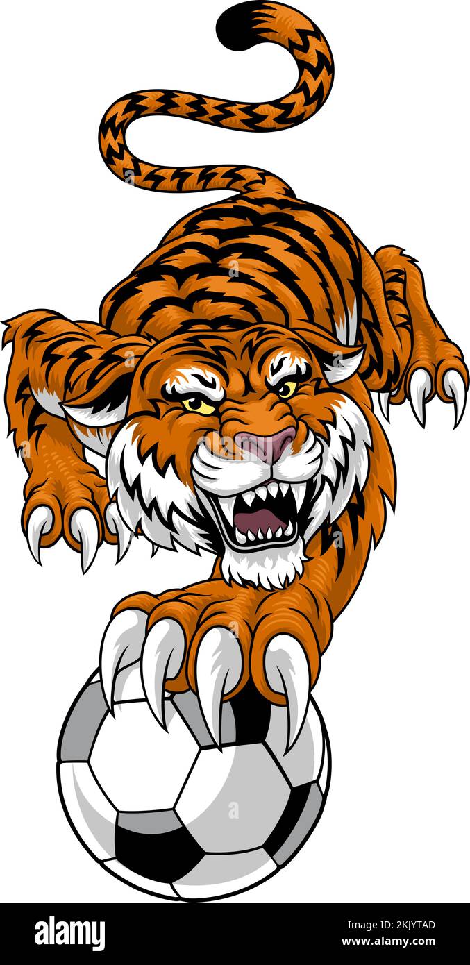 Tiger Fußball Tiersport-Team Maskottchen Stock Vektor