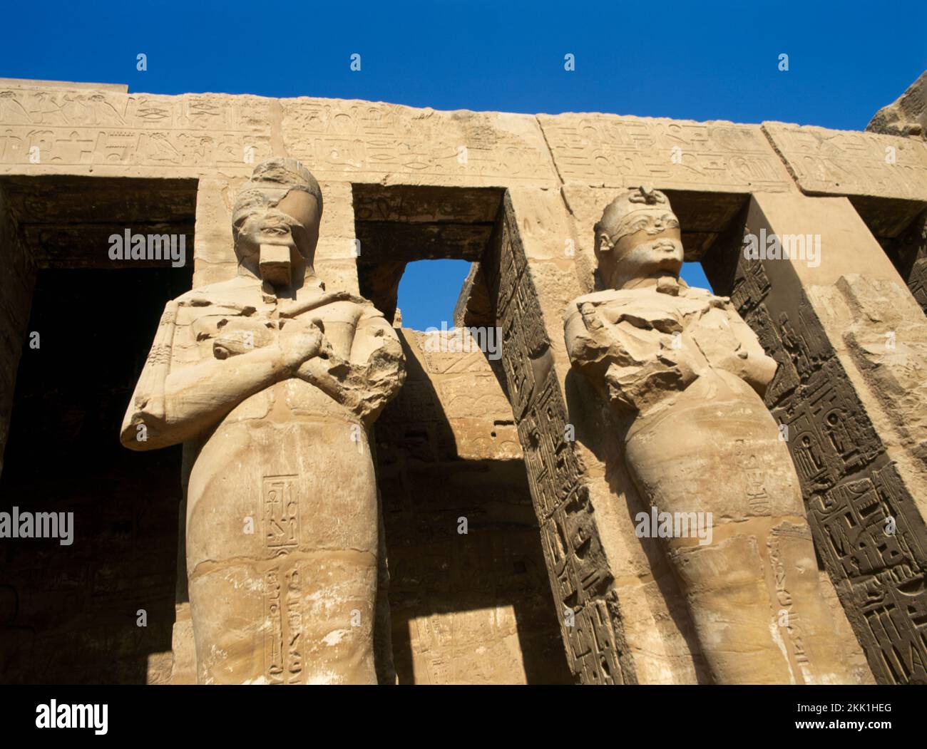 Karnak Ägypten Osiris Säulen-Portikus der Tempel von Ramses III Stockfoto