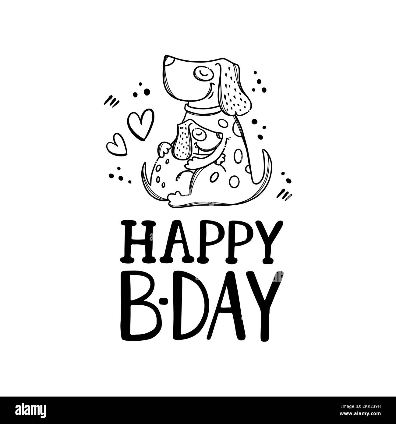 HAPPY BIRTHDAY BABY Father Dog umarmt Hündchen Eltern Beziehung Cartoon handgezeichnete Skizze mit Handschrift Text Clip Art Vector Illustration für P Stock Vektor