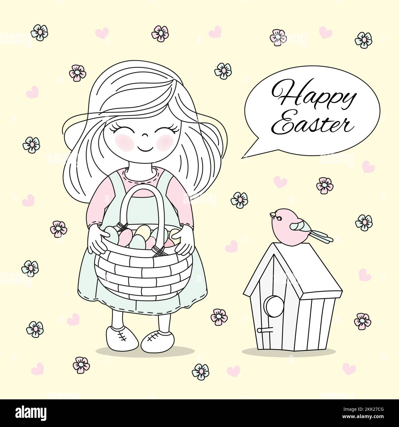 WEIHNACHTSBETTEN Ostern großer religiöser Heiliger Feiertag Cartoon Girl Vector Illustration Set zum Drucken Stock Vektor