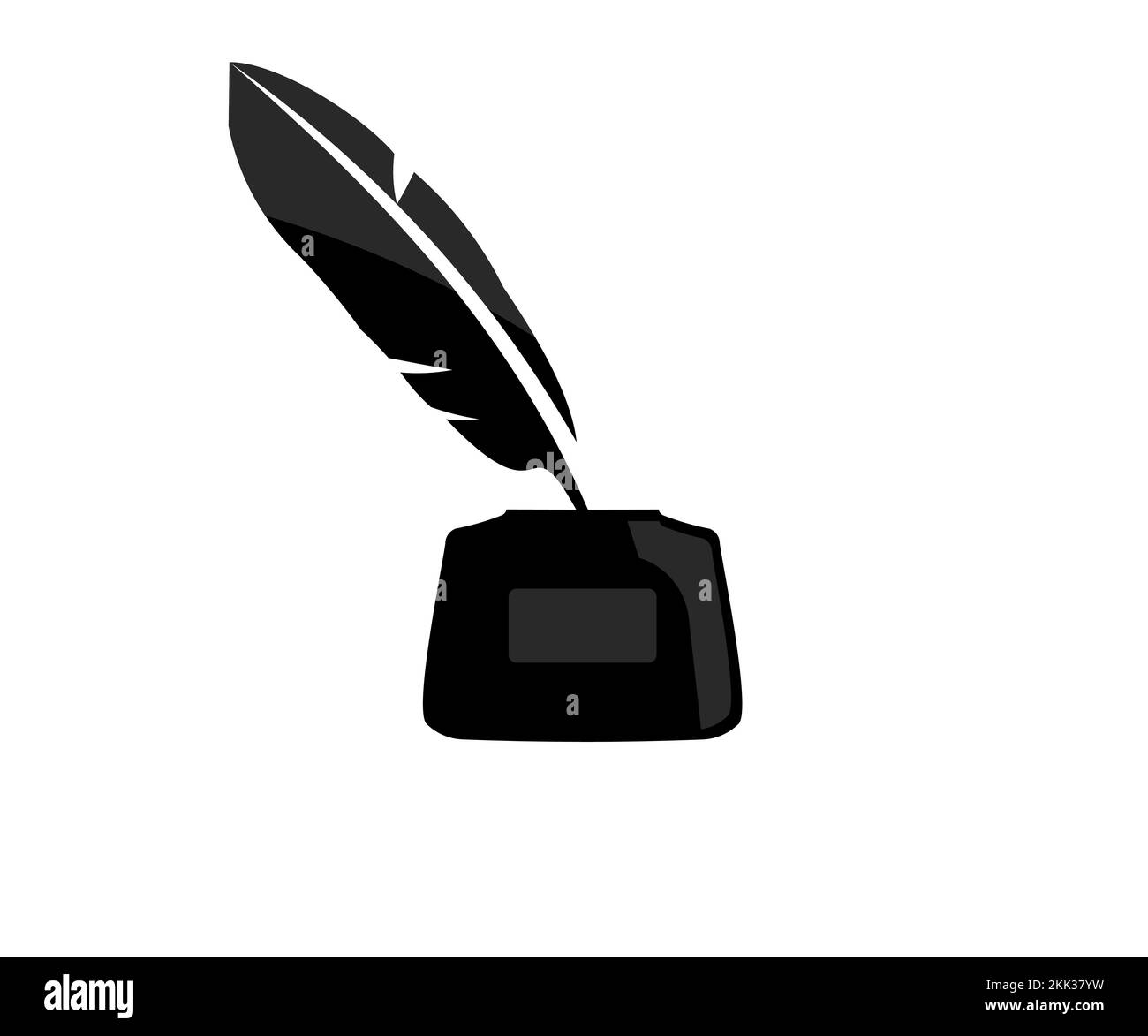 Federfederstift und Glas-Tintenwell-Logo. Vektorsymbol für Stift und Tintenflasche, flaches Symbol. Vektordesign mit Feder- und Tintenflasche. Stock Vektor