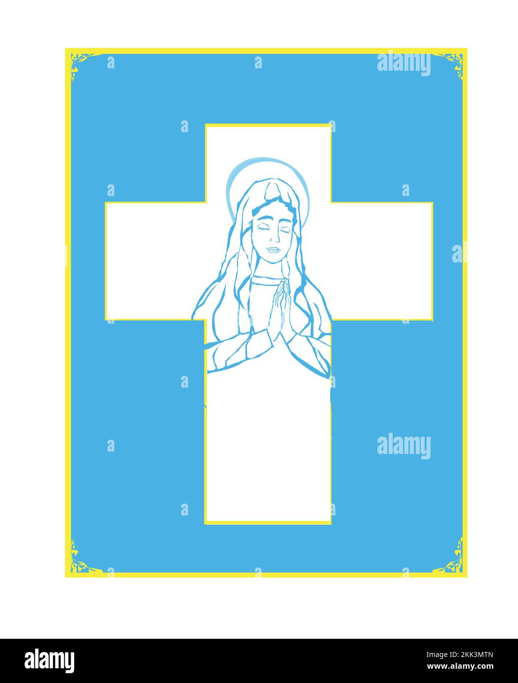 Porträtkarte „Heilige Jungfrau Maria“ mit einem dekorativen Kreuz und Platz für Text Stock Vektor