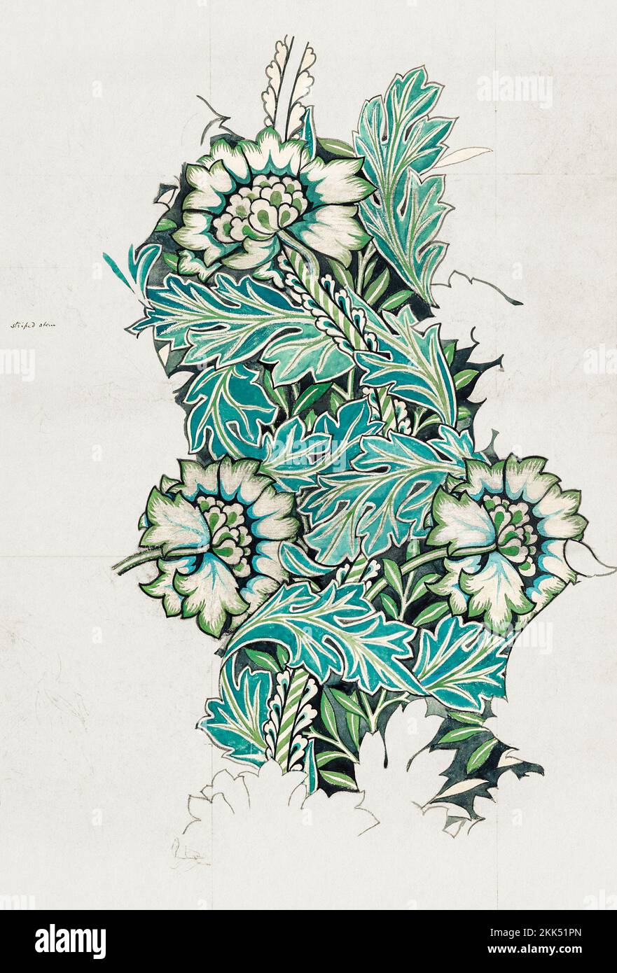 Aquarell, gewebtes Stoffdesign - Anemone (1876) von William Morris Stockfoto