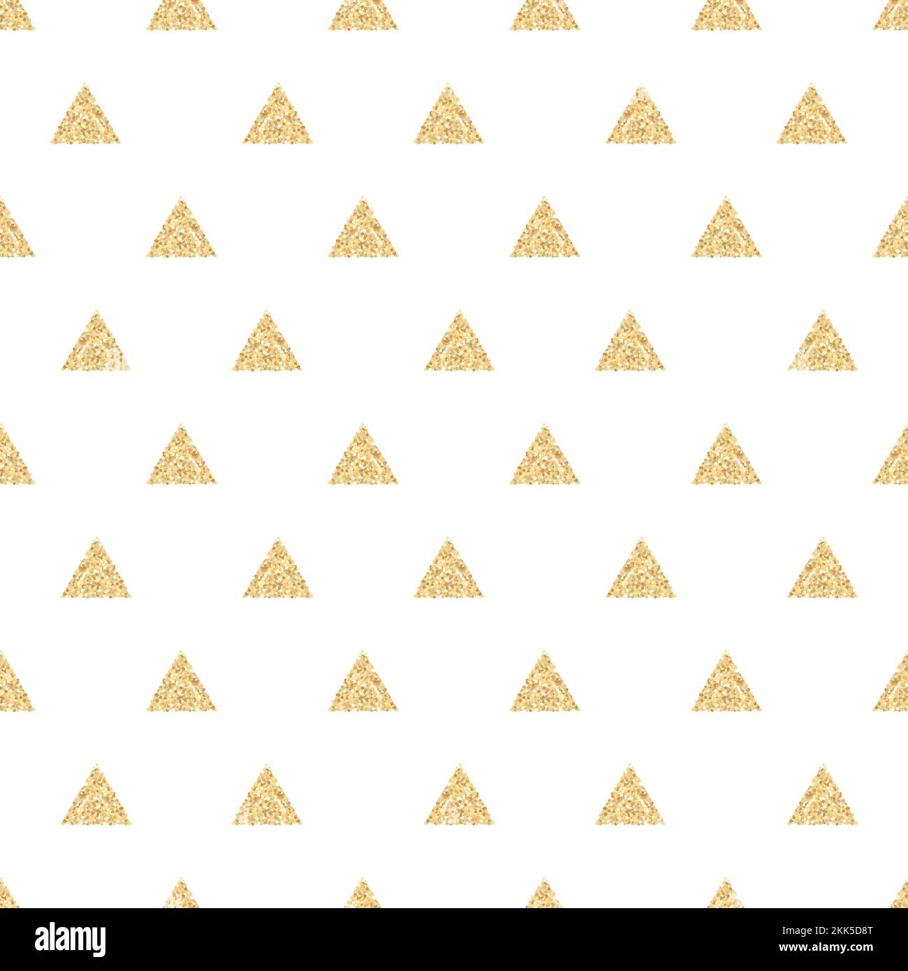 Glitter gold Dreiecke nahtlose Muster auf weißem Hintergrund. Stock Vektor