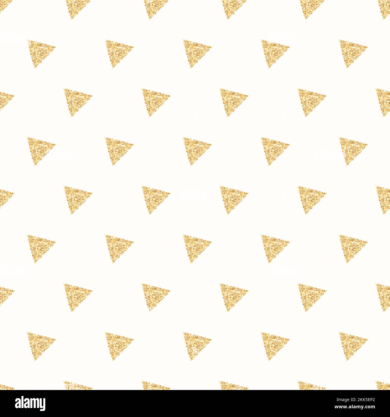 Glitter gold Dreiecke nahtlose Muster auf weißem Hintergrund. Stock Vektor