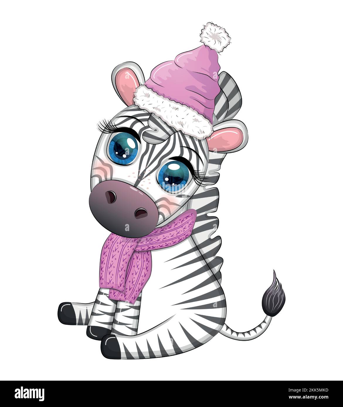 Süßes Zebra mit Hut und Schal, Schlittschuhlaufen, Winter. Tierfreunde Cartoon-Figur Stock Vektor