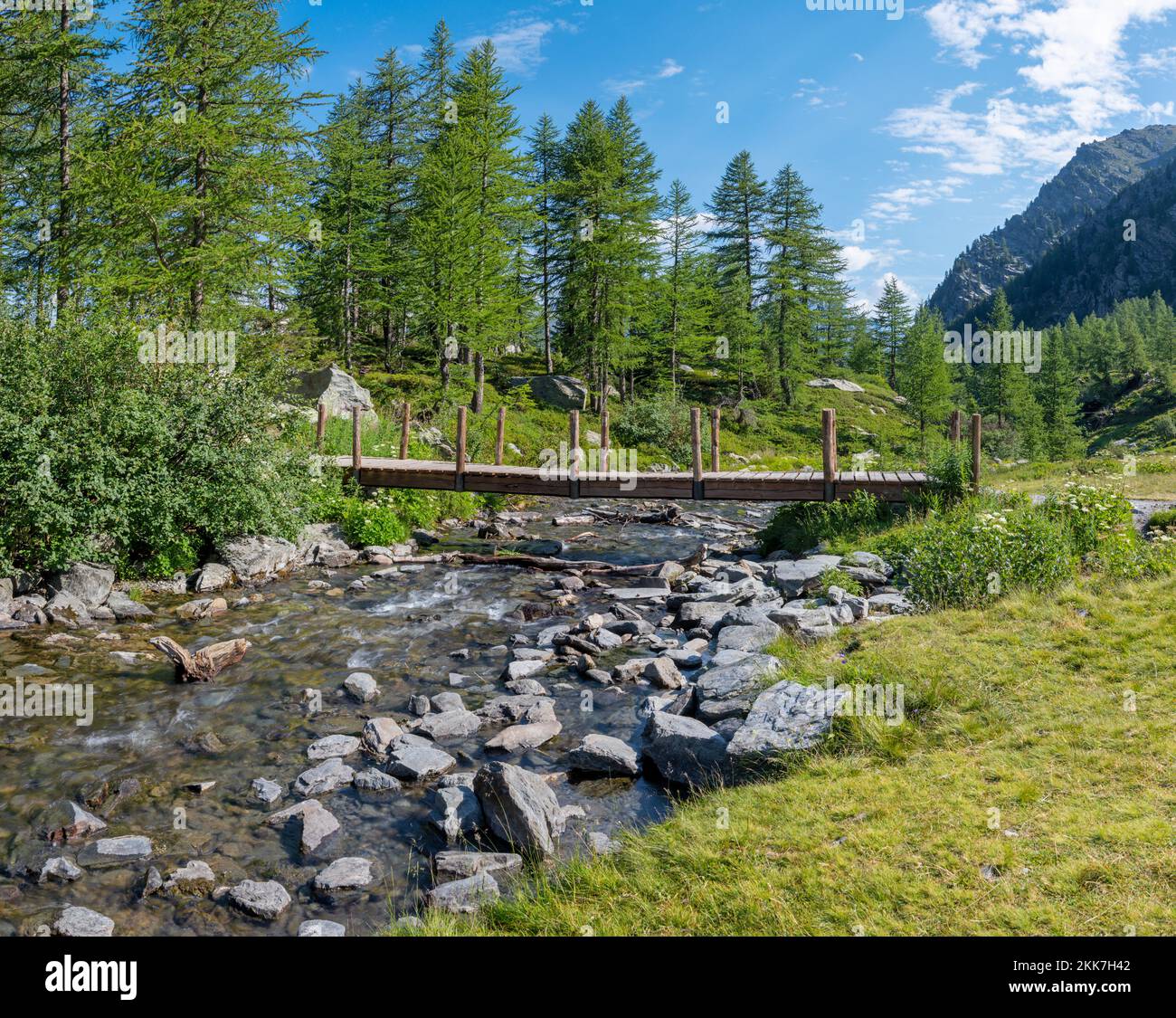 Die Landschaft am Lago d Arpy See. Stockfoto