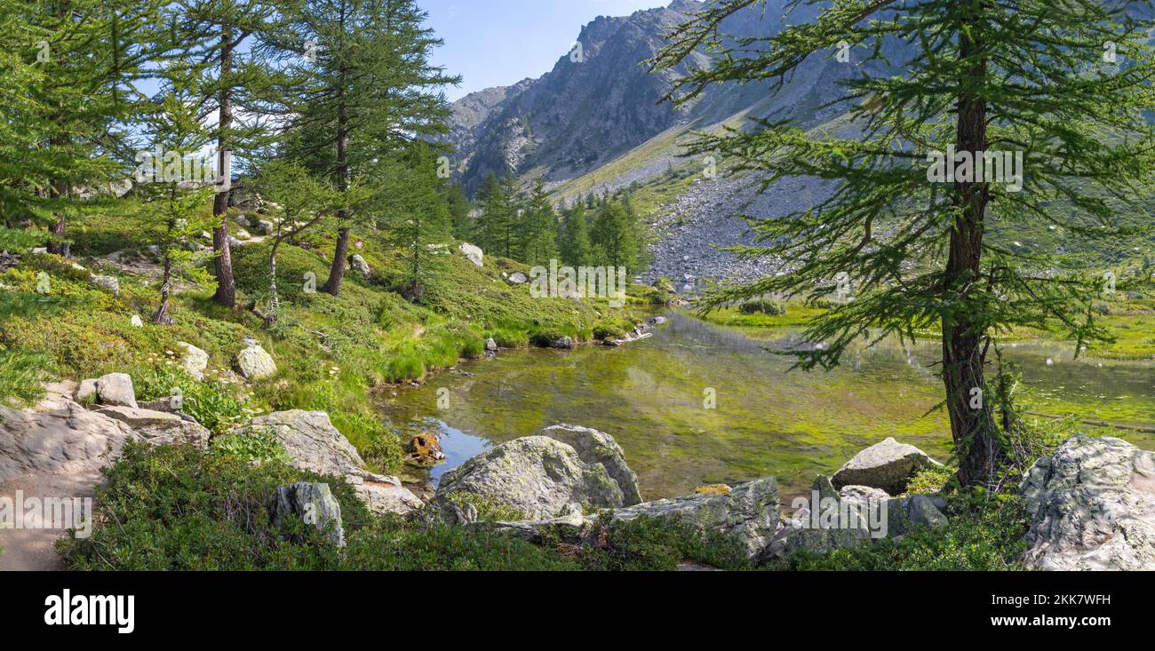 Die Landschaft am Lago d Arpy See. Stockfoto
