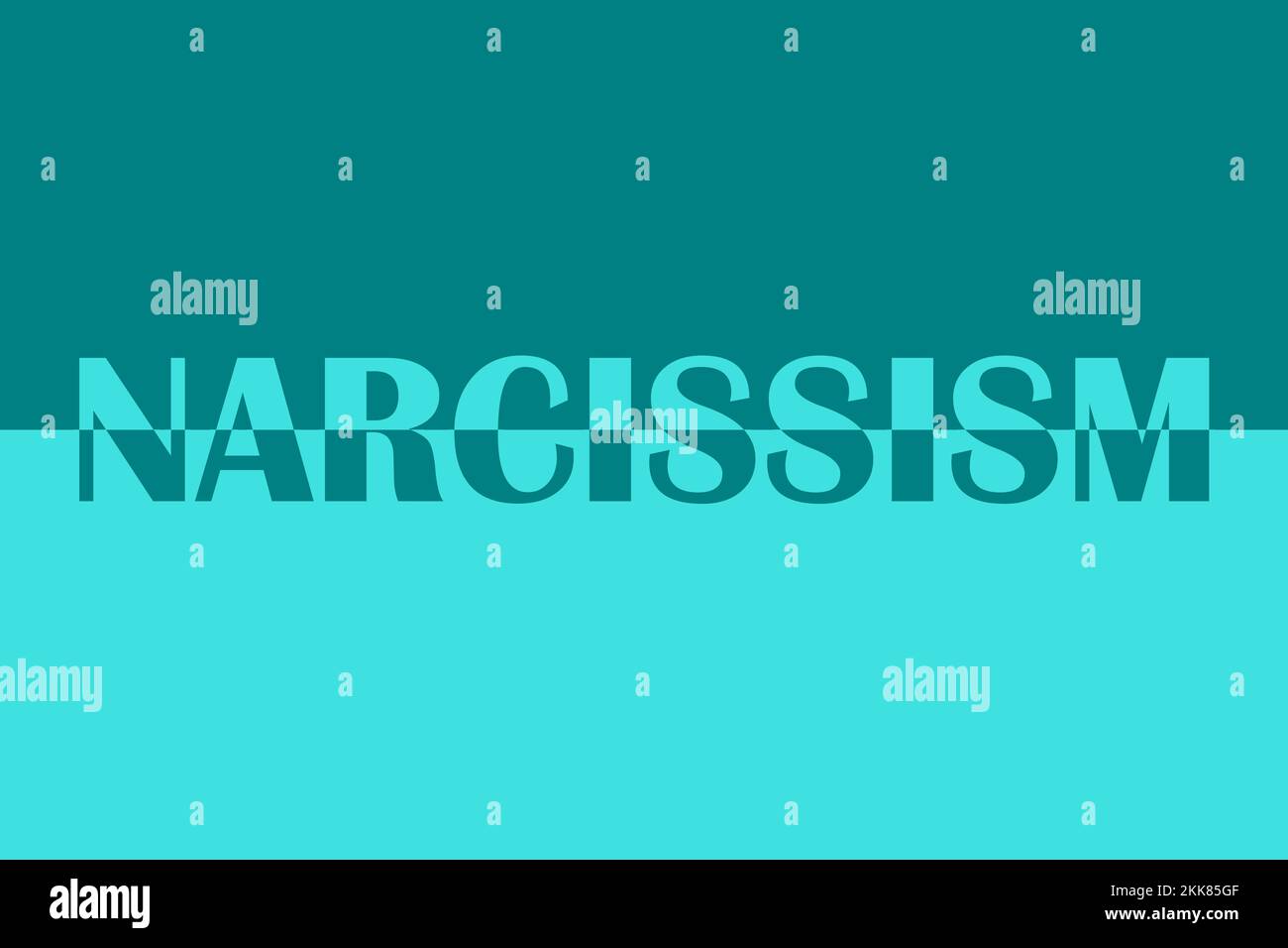 Narzissmus, Ikone. Logo. Farbenfrohes Typografie-Banner mit Wort. Textbeschriftung, Zeichensatz, kreative farbige Schrift. Rubrisches Konzept. Minimalistisches Design Stockfoto