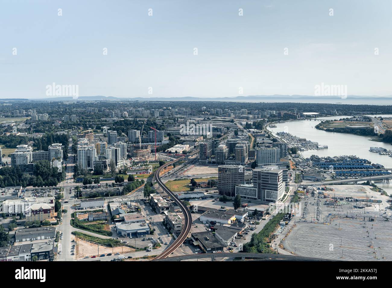 Blick auf Richmond, BC und den Fraser River Stockfoto