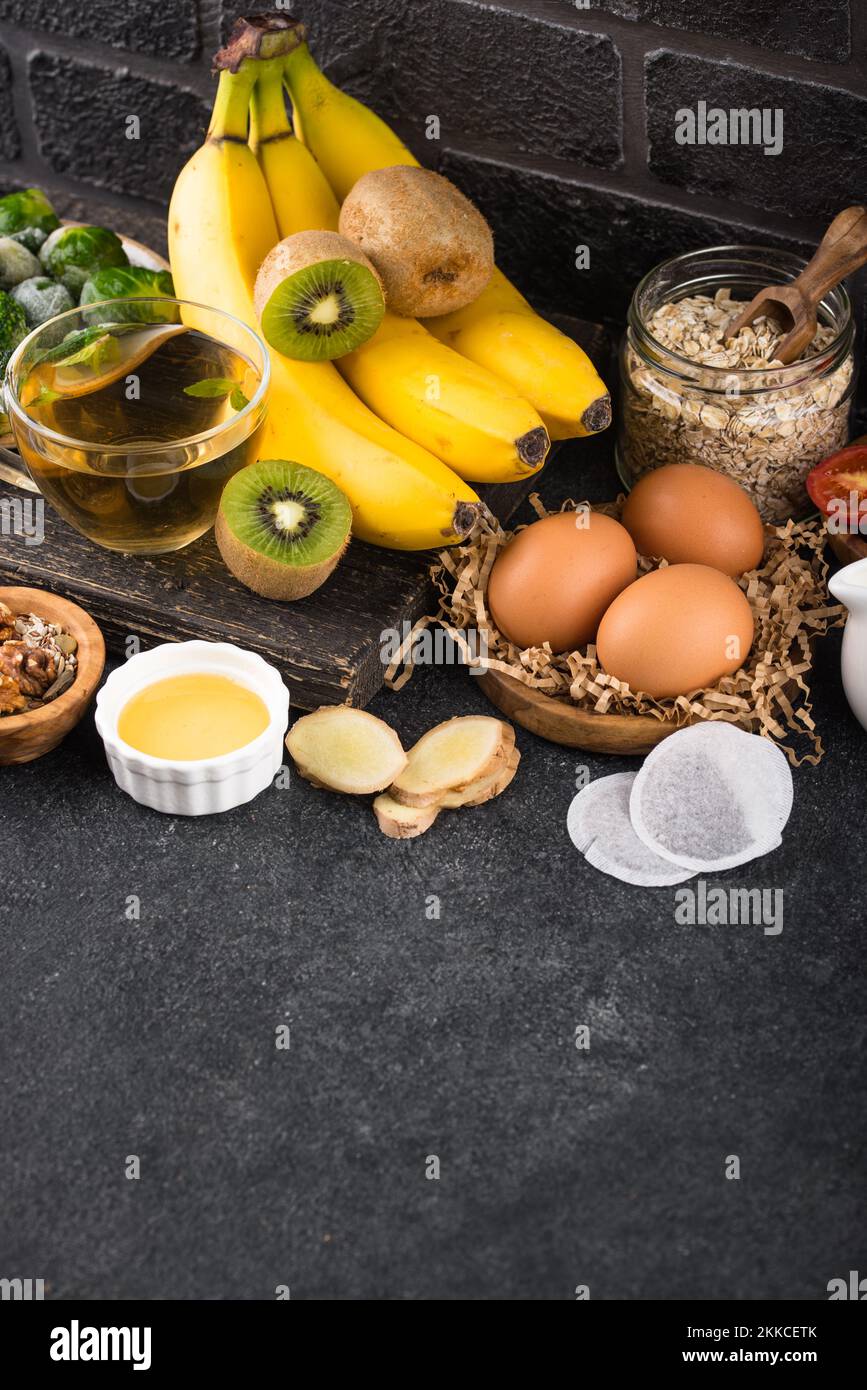 Sortiment von Produkten, die Melatonin enthalten Stockfoto
