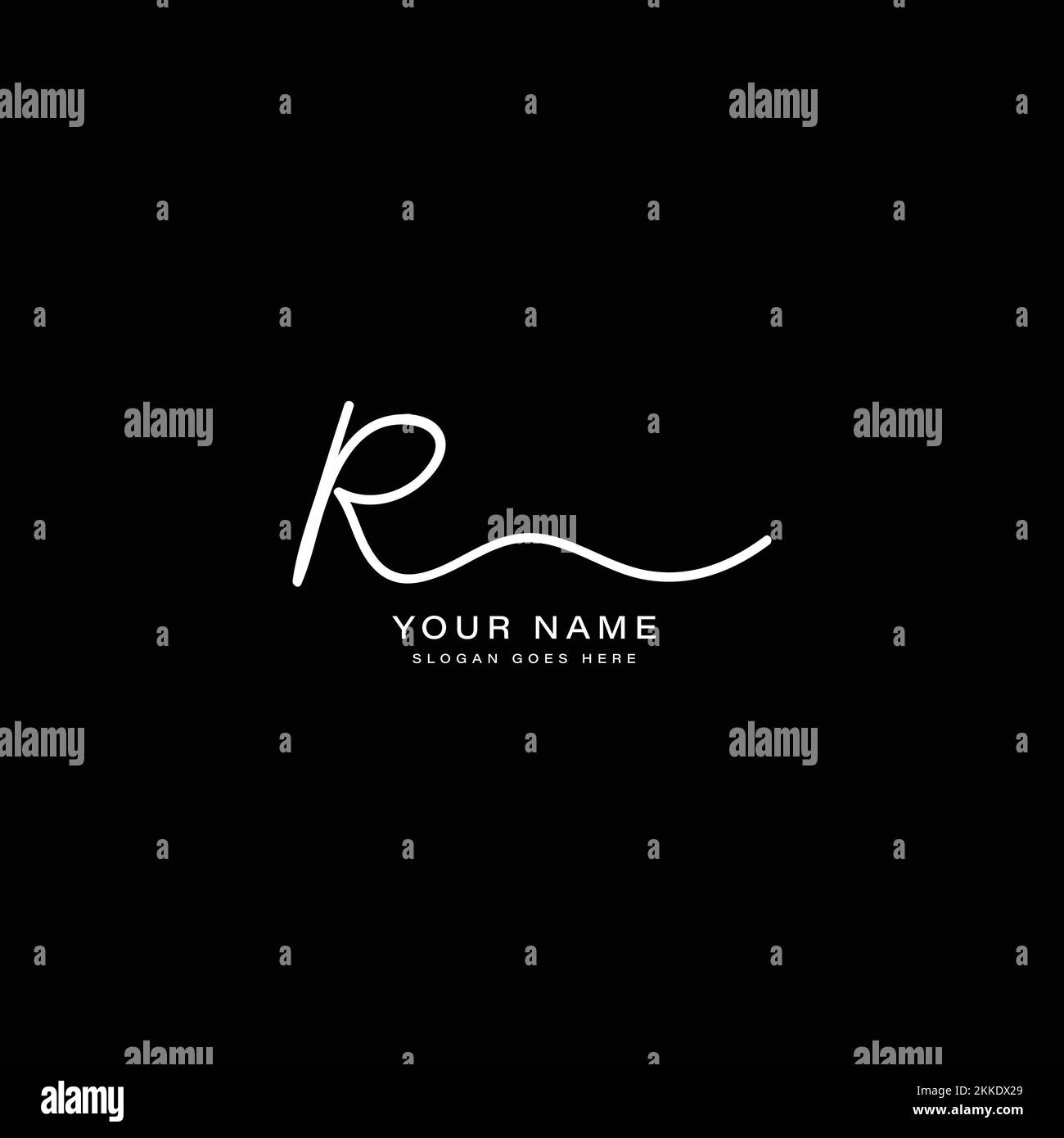Anfangsbuchstabe R Logo, handgeschriebene Signatur in Verbindung mit Firmenname und Buchstabe R. Stock Vektor