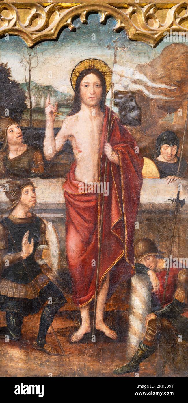 VALENCIA, SPANIEN - 14. FEBRUAR 2022: Das Bild der Auferstehung auf dem Seitenaltar des heiligen Michael in der Kathedrale von Vicente Macip von Ende 15. c. Stockfoto