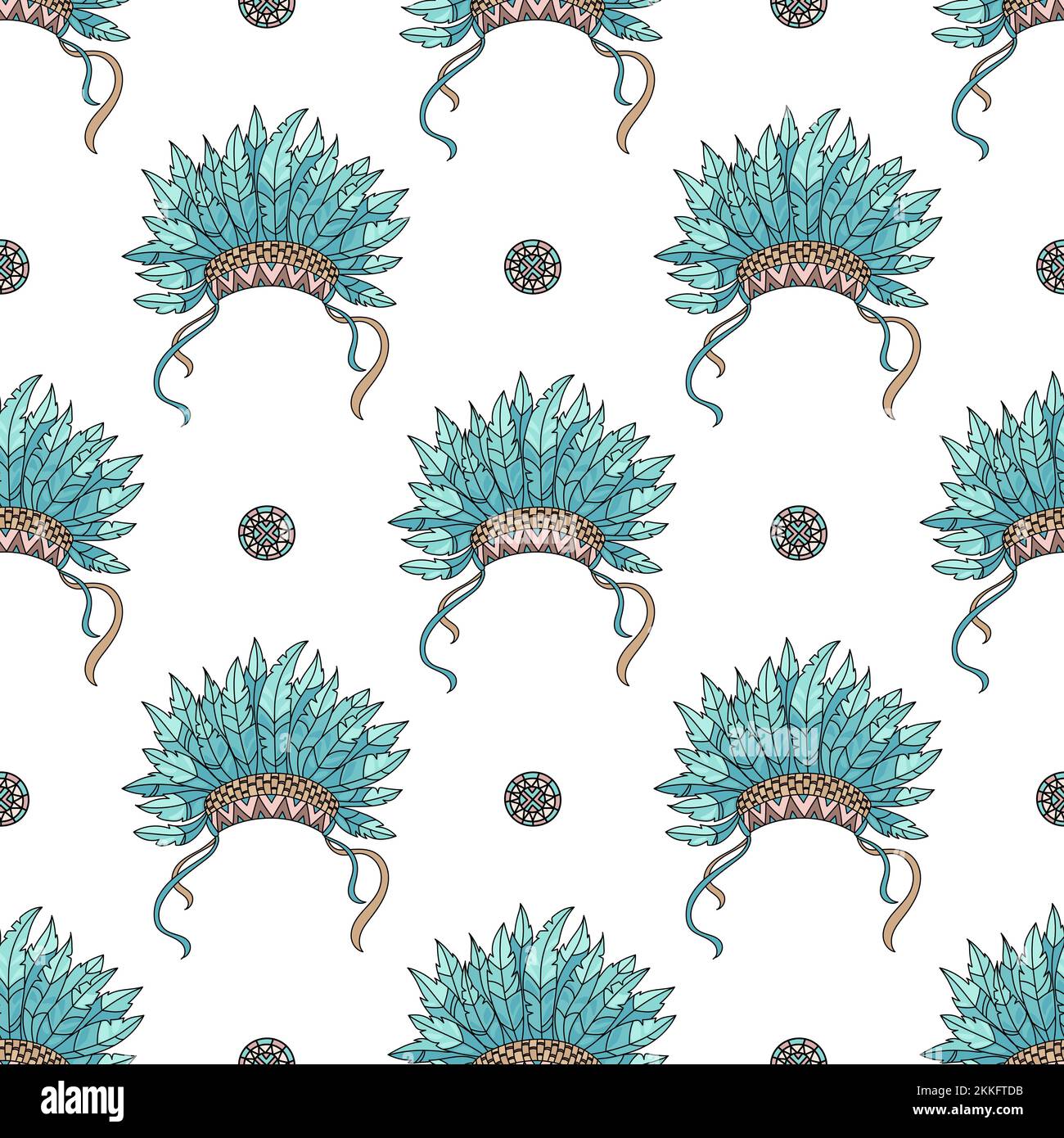 INDIANS KOPFSCHMUCK Cartoon American Native Warrior Culture Seamless Pattern Vector Illustration für Print Stock Vektor