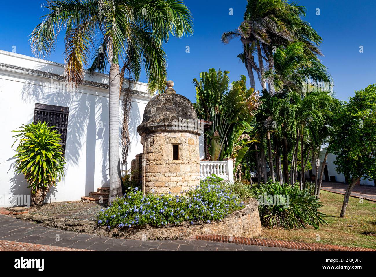 Eintritt zur Casa Blanca, der historischen Heimat von Ponce de Leon in Old San Juan, auf der tropischen karibischen Insel Puerto Rico, USA. Stockfoto