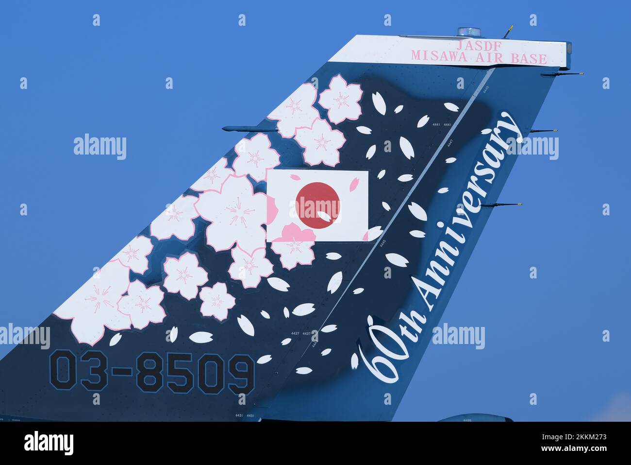 Präfektur Aomori, Japan - 07. September 2014: Japan Air Self-Defense Force Mitsubishi F-2A Multirole Fighter. JASDF-Jubiläumsschema 60.. Stockfoto