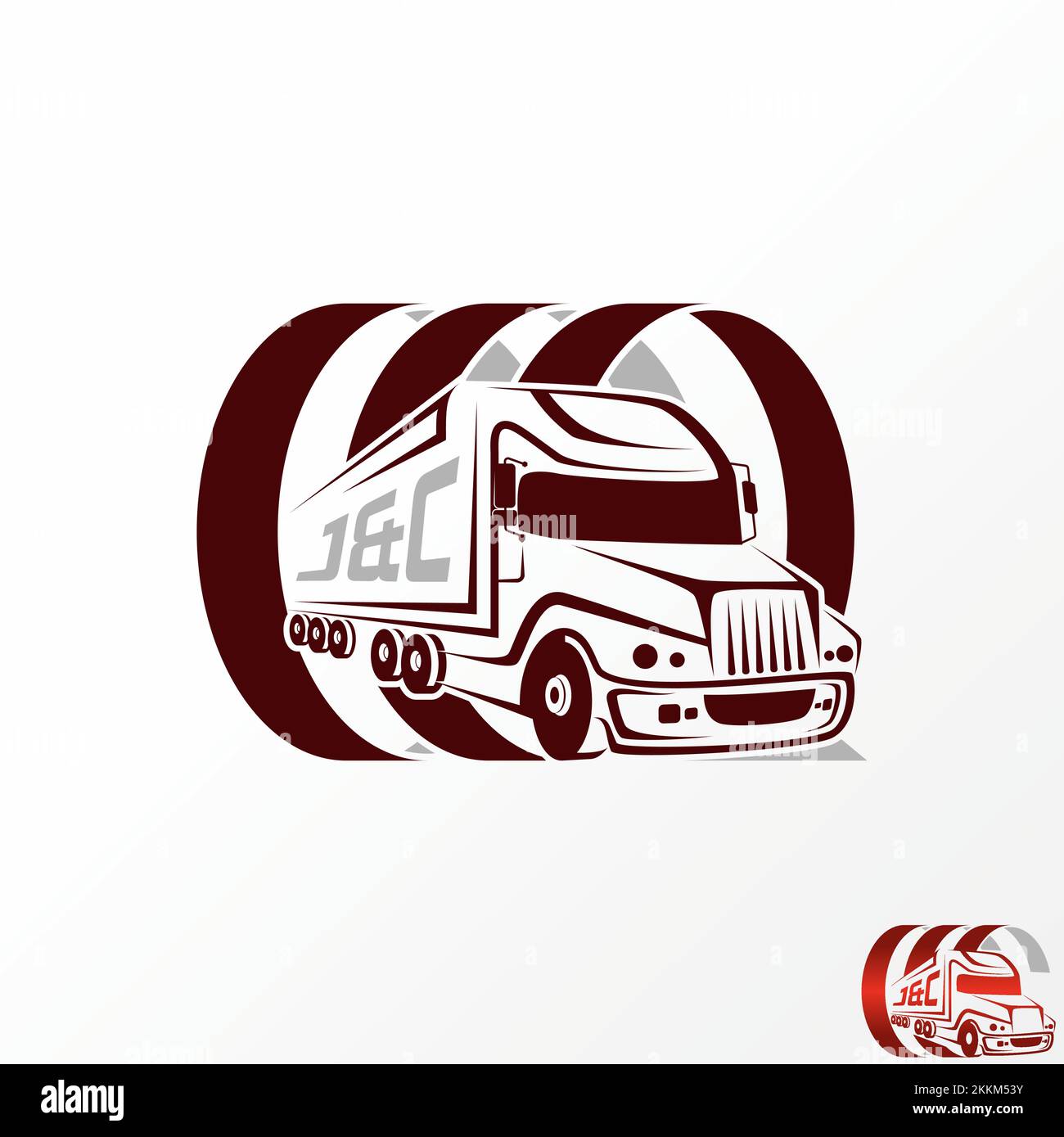 Einzigartige LKW-Frachtcontainer-Lieferung mit kreisförmigem Grafiksymbol Logo Design abstraktes Konzept Vektormaterial. Bezogen auf Transport oder Fahrer Stock Vektor