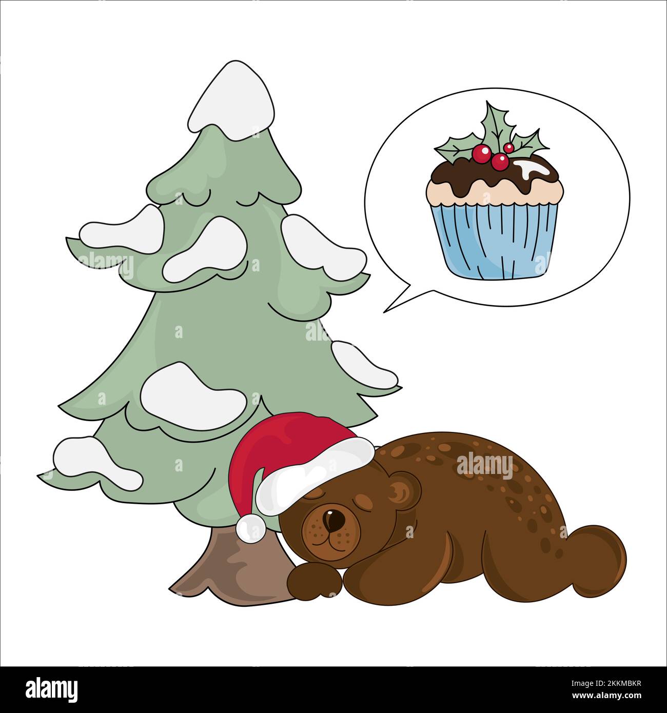 NEUJAHR DREAMING Forest Animal Winter Bear Cartoon Merry Christmas Tree Clip Art Vector Illustration Set zum Drucken Stock Vektor