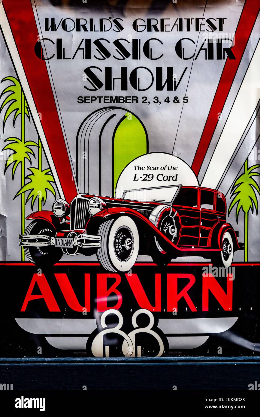 Poster zum Auburn Cord Duesenberg Festival 1988 mit einem Cord L-29. Stockfoto