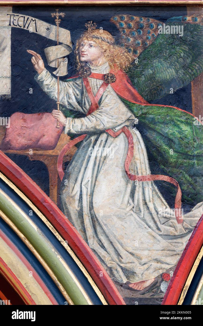 BERN, SCHWEIZ - 27. JUNI 2022: Erzengel Gabriel als Fresko der Verkündigung in der Kirche Franzosichche Stockfoto