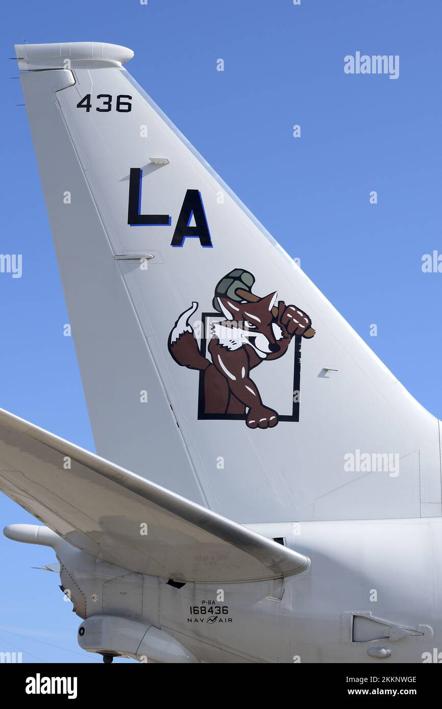 Präfektur Aomori, Japan - 07. September 2014: US Navy Boeing P-8A Poseidon Multimission Maritime Aircraft von VP-5 Mad Foxes. Stockfoto