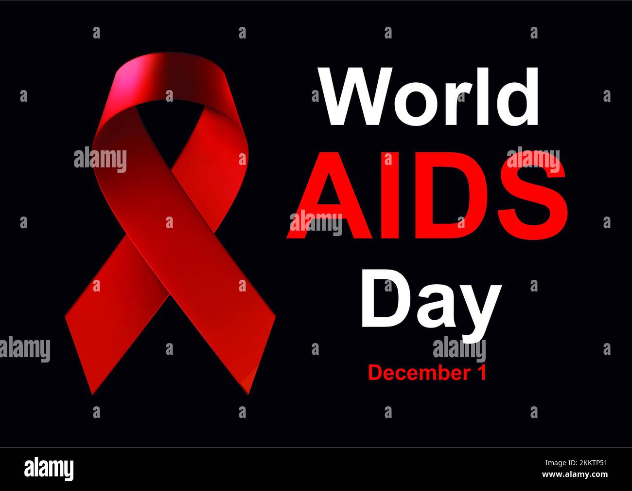 Welt-Aids-Tag, 1. Dezember, internationaler Tag, Sensibilisierung, AIDS-Pandemie, HIV-Infektion, Begrüßung, Illustration, schwarzer Hintergrund Stockfoto