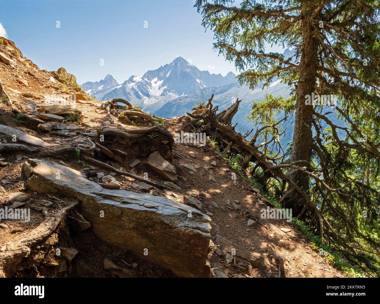 Die Gipfel von Aiguilles Verte und Petit Dru - Chamonix. Stockfoto
