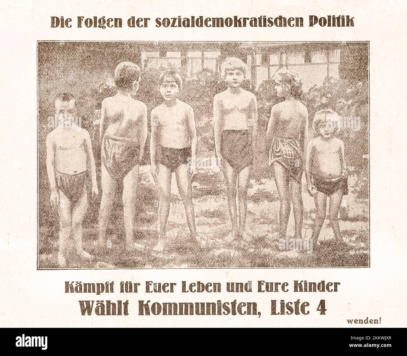 Broschüre der Kommunistischen Partei Deutschlands - Сonsequences der Politik der Sozialdemokraten. - Wahlflyer. Deutschland, 1924. Stockfoto