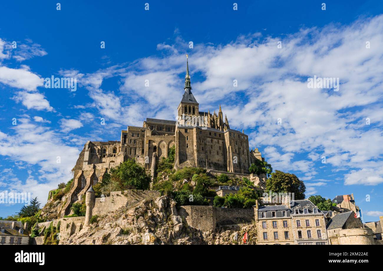 Ausblick auf Mont Saint Michel in der Normandie, Frankreich. UNESCO-Weltkulturerbe. Stockfoto