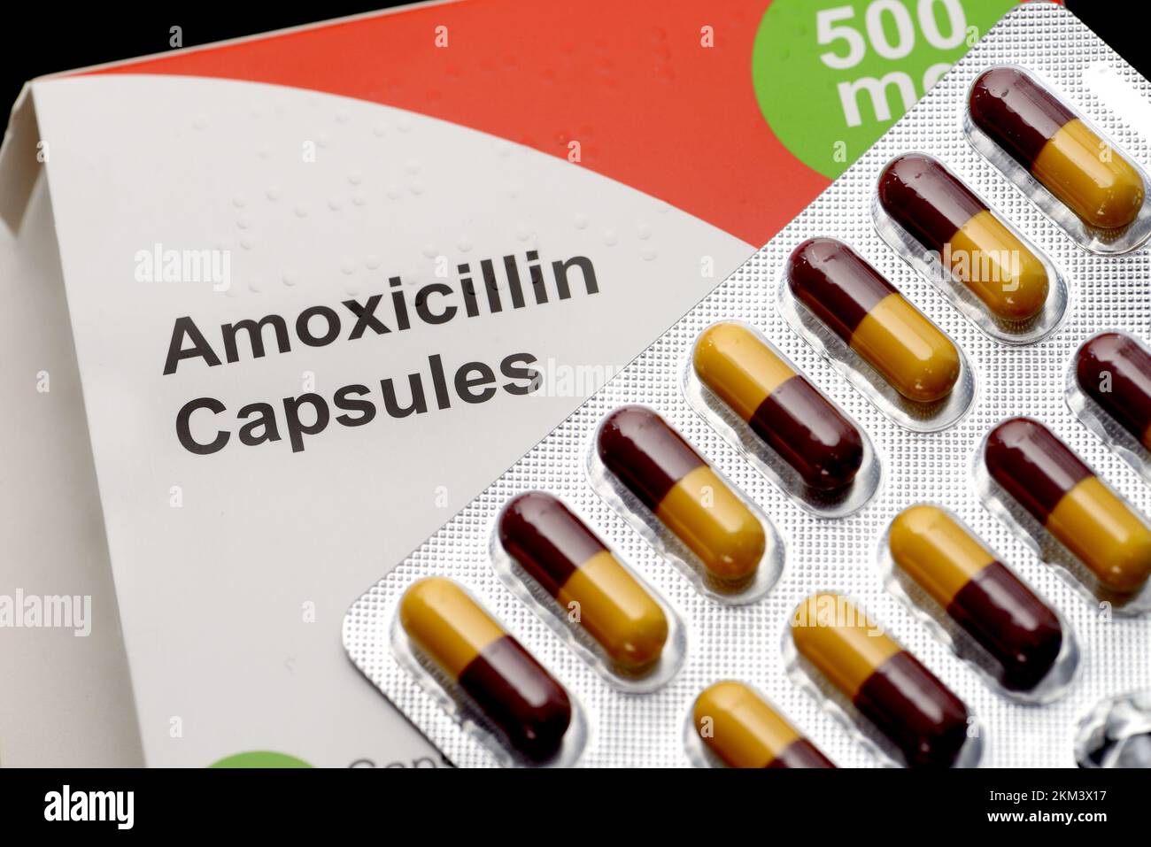 Amoxicillin-Kapseln - Penicillin-basiertes Antibiotikum zur Behandlung von Infektionen Stockfoto