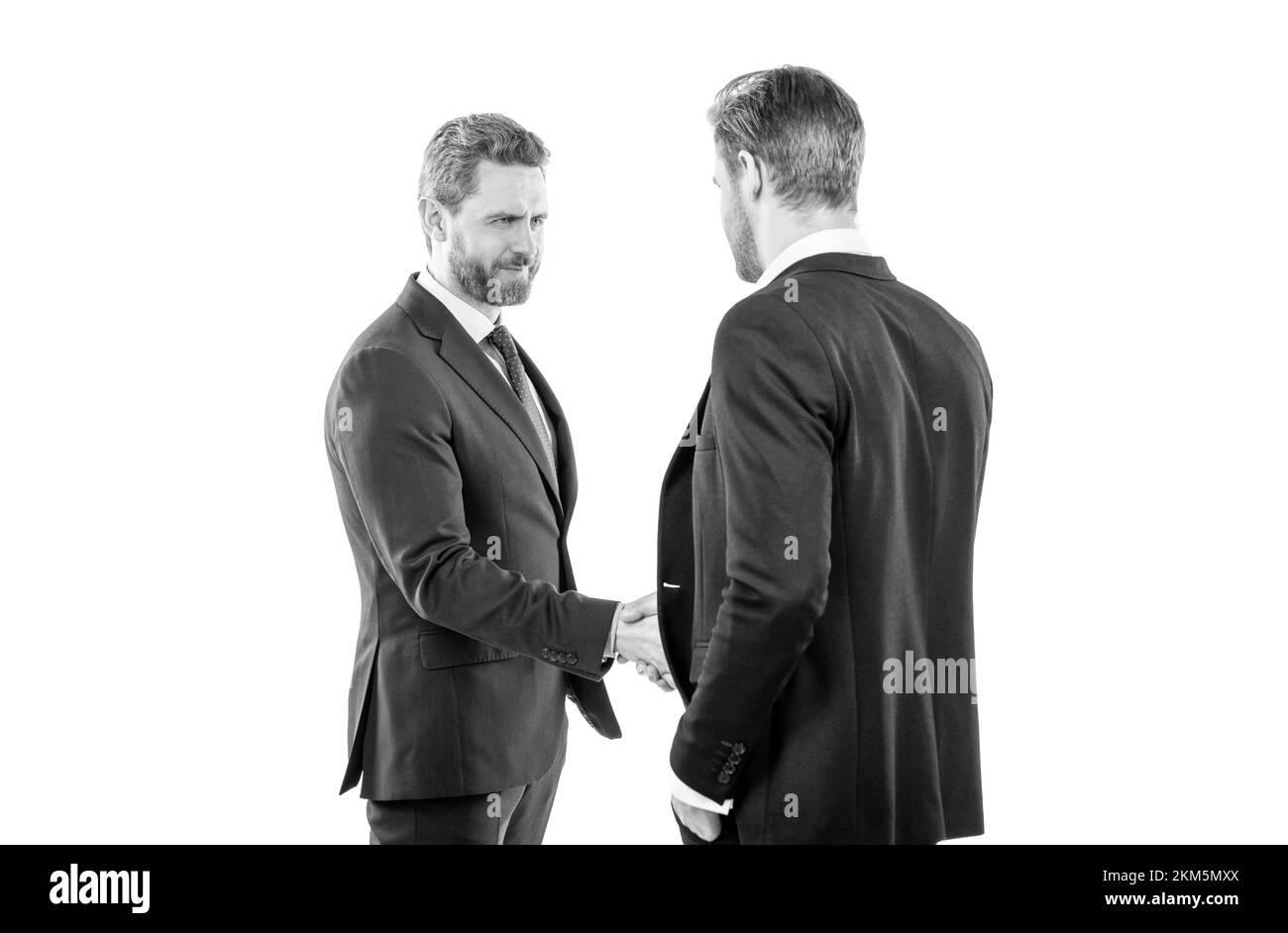 Geschäftsleute auf Treffen. Chef und Mitarbeiter. Partner nach Geschäftsabschluss. Zusammenarbeit und Partnerschaft Stockfoto