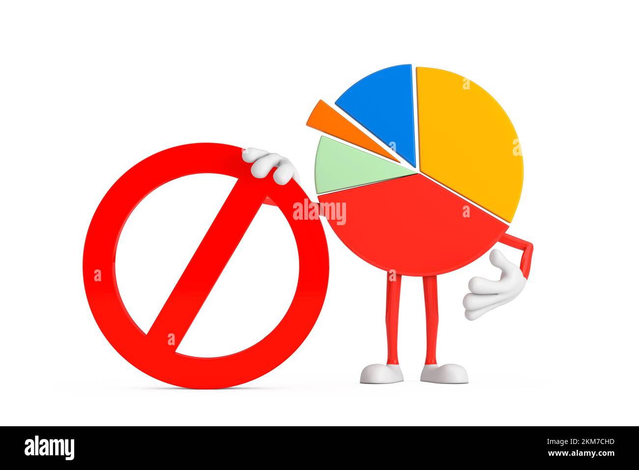 Infografiken Tortendiagramm Figur Person mit rotem Verbotszeichen oder Verbotsschild auf weißem Hintergrund. 3D-Rendering Stockfoto