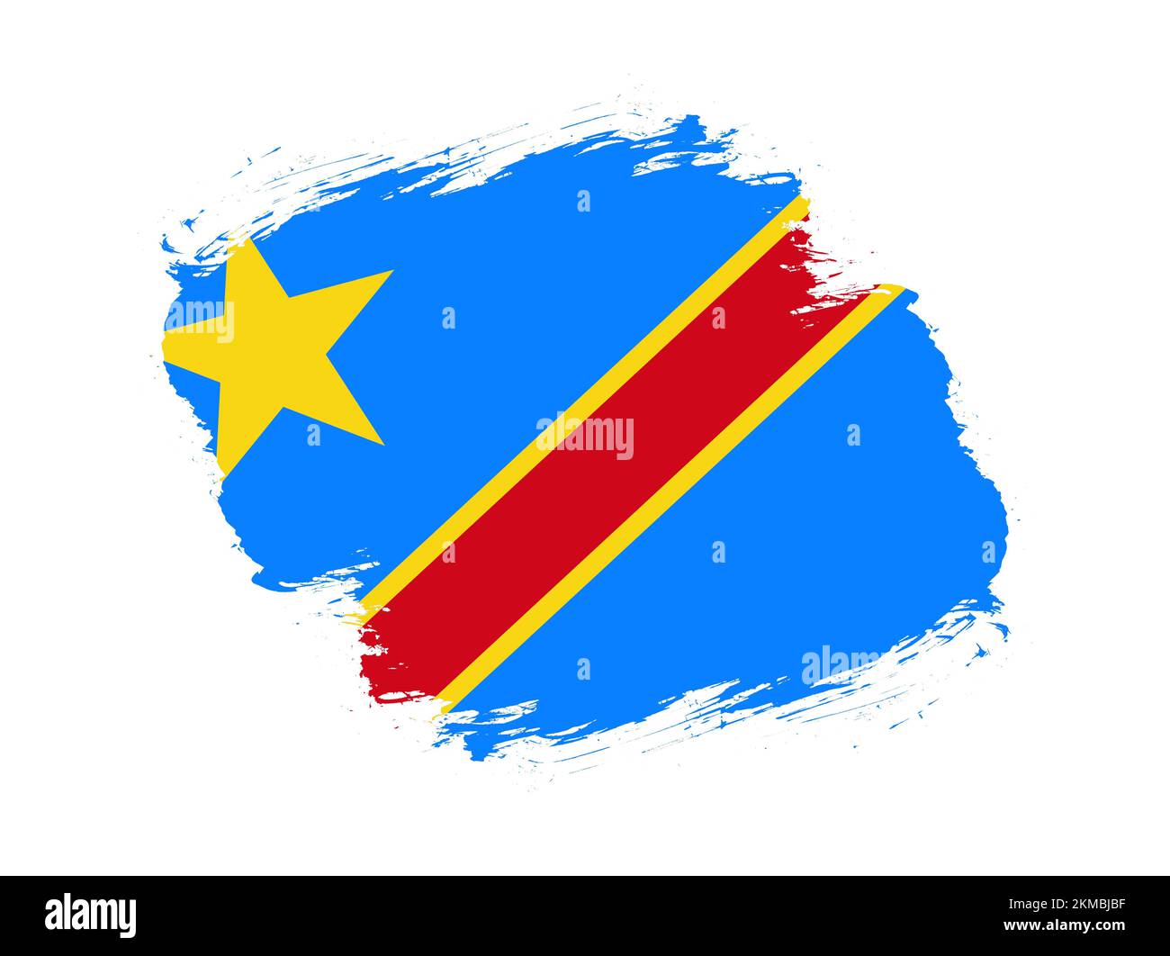 Streichfahne, strukturierte Flagge der demokratischen republik kongo auf weißem Hintergrund Stockfoto