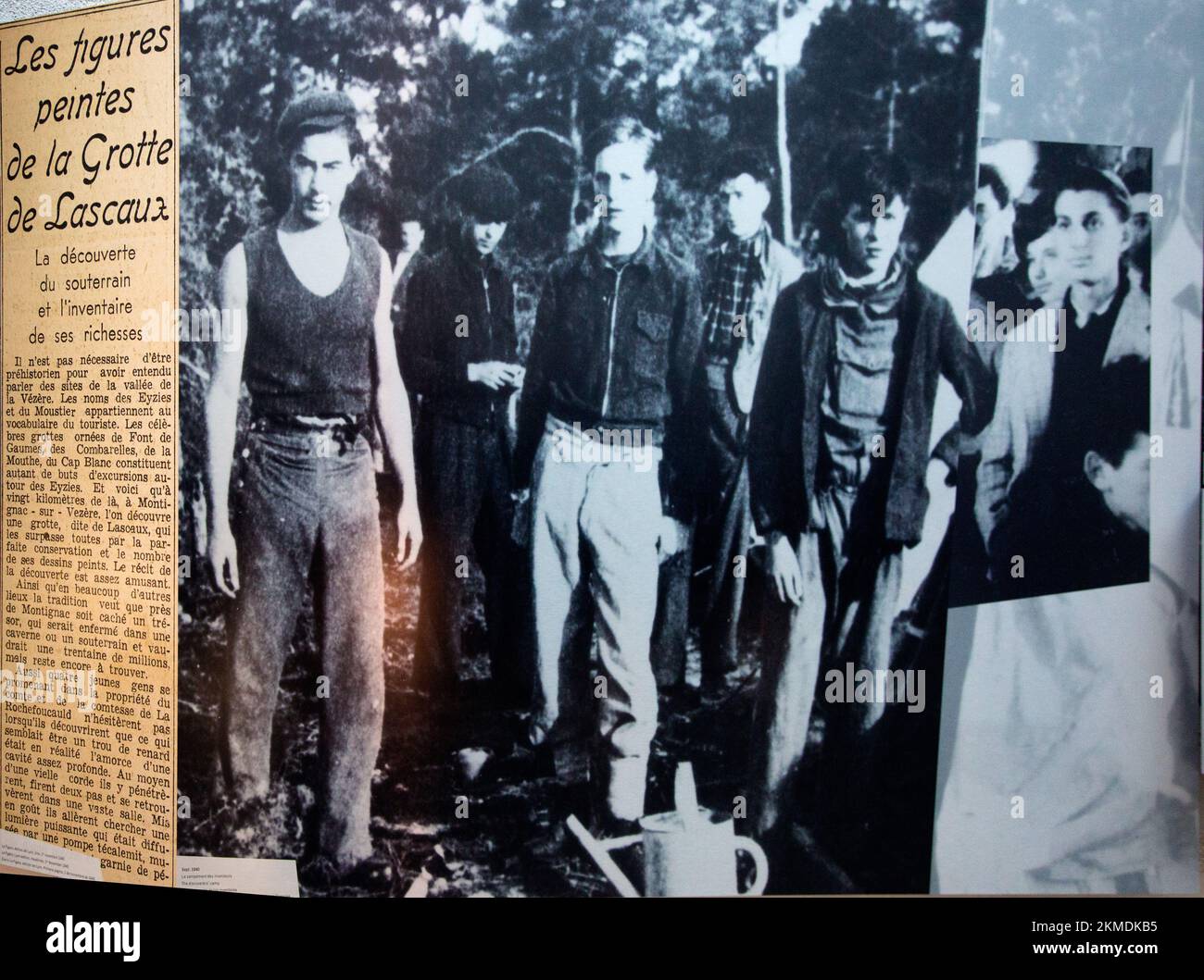 FRANKREICH, DORDOGNE, PERIGORD NOIR, Foto derer, die die Lascaux-Höhle am 12. September 1940 entdeckt haben: H. Breuil, M. Ravidat, J. Marsal, L. Laval. Las Stockfoto