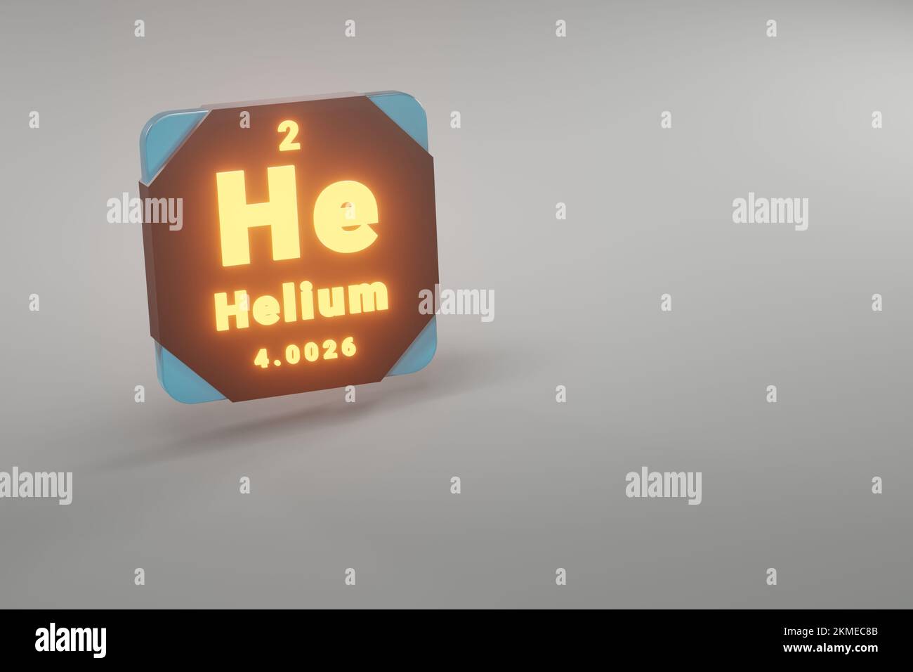 Wunderschöne abstrakte Illustrationen, die schwarz stehen und Helium He 2 Element des Periodensystems abfeuern. Modernes Design mit goldenen Elementen, 3D-Rendering Stockfoto
