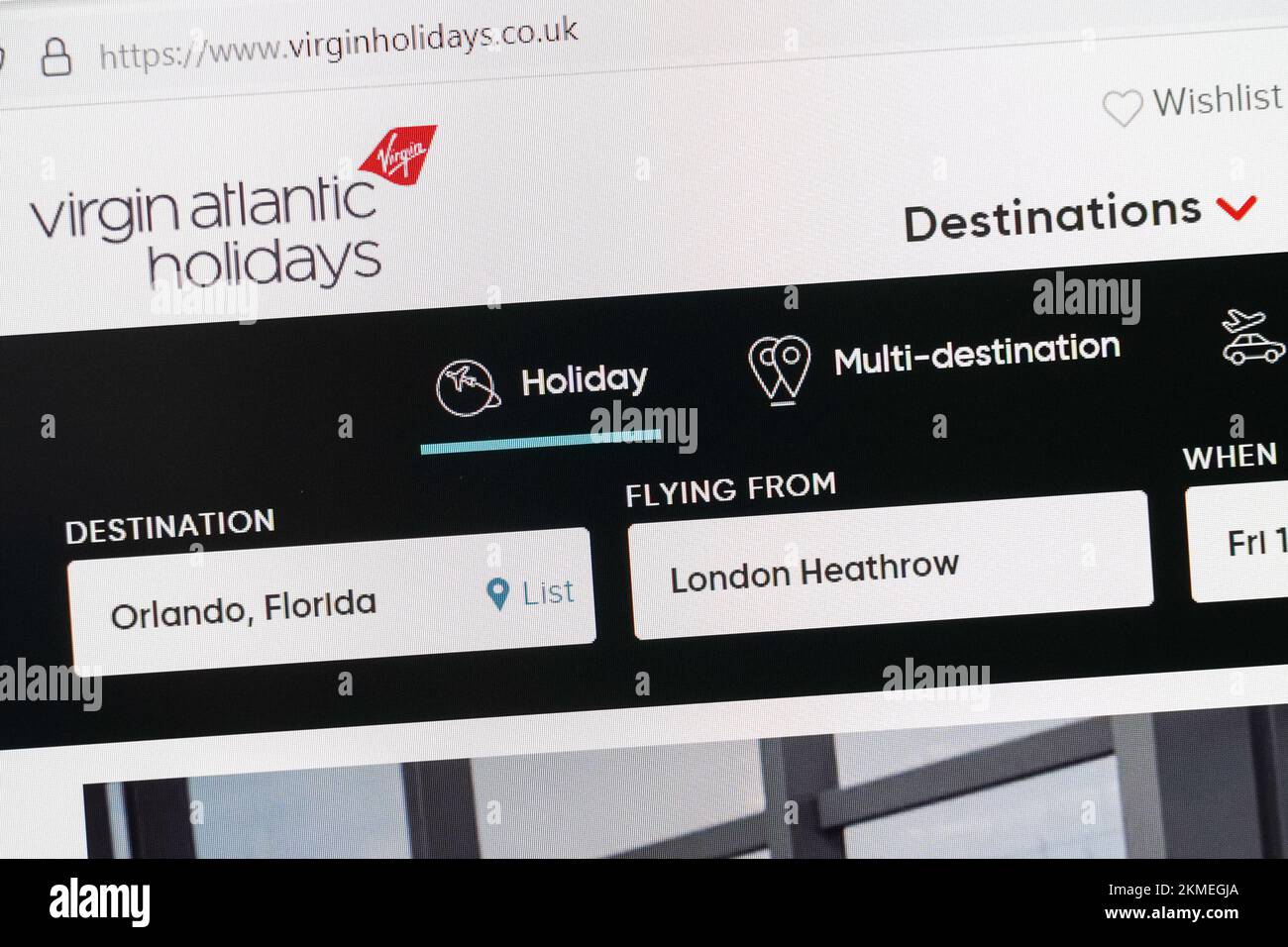 Webseite von Virgin Atlantic Holidays Stockfoto