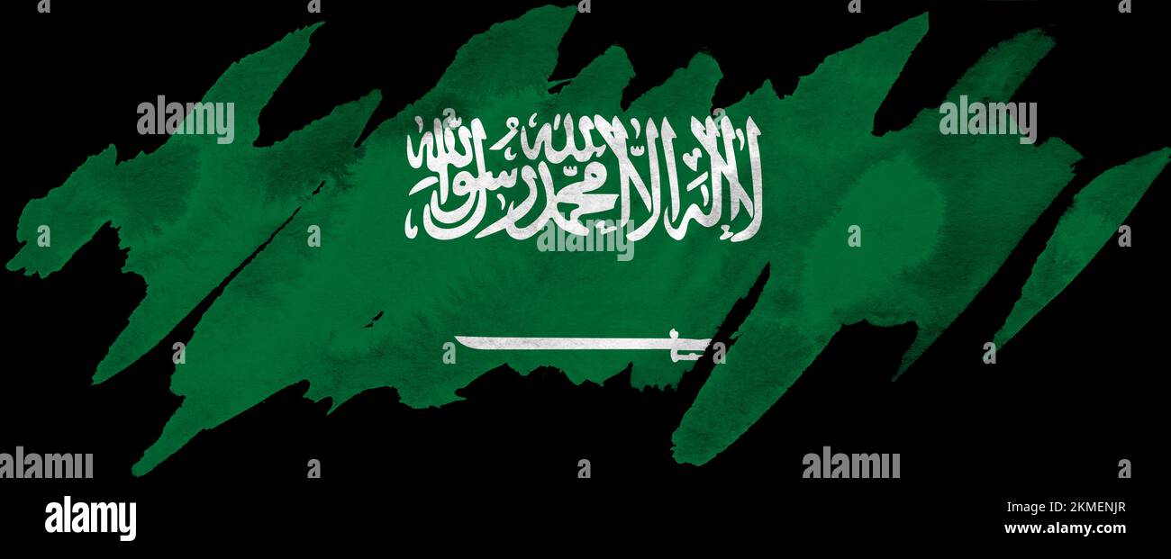 Abstraktes Symbol der Flagge Saudi-Arabiens auf schwarzem Hintergrund Stockfoto