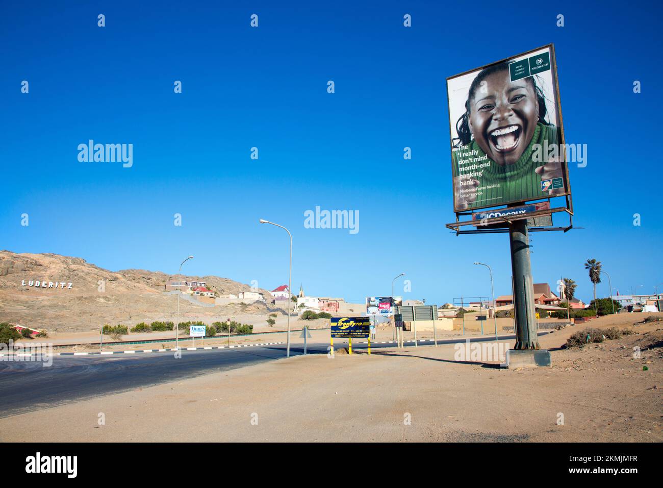 NAMIBIA. KARAS. WÜSTE NAMIB. SPERRGEBIET-NATIONALPARK. DIAZ CROSS. Luderitz, JC Decaux Plakatwand Stockfoto