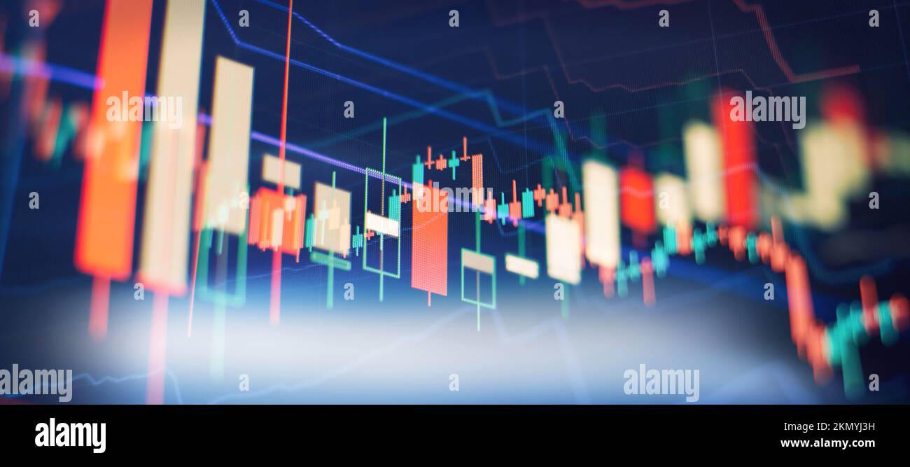 Analyse zur professionellen technischen Analyse auf dem Monitor eines Computers. Grundlegendes und technisches Analysekonzept. Stockfoto