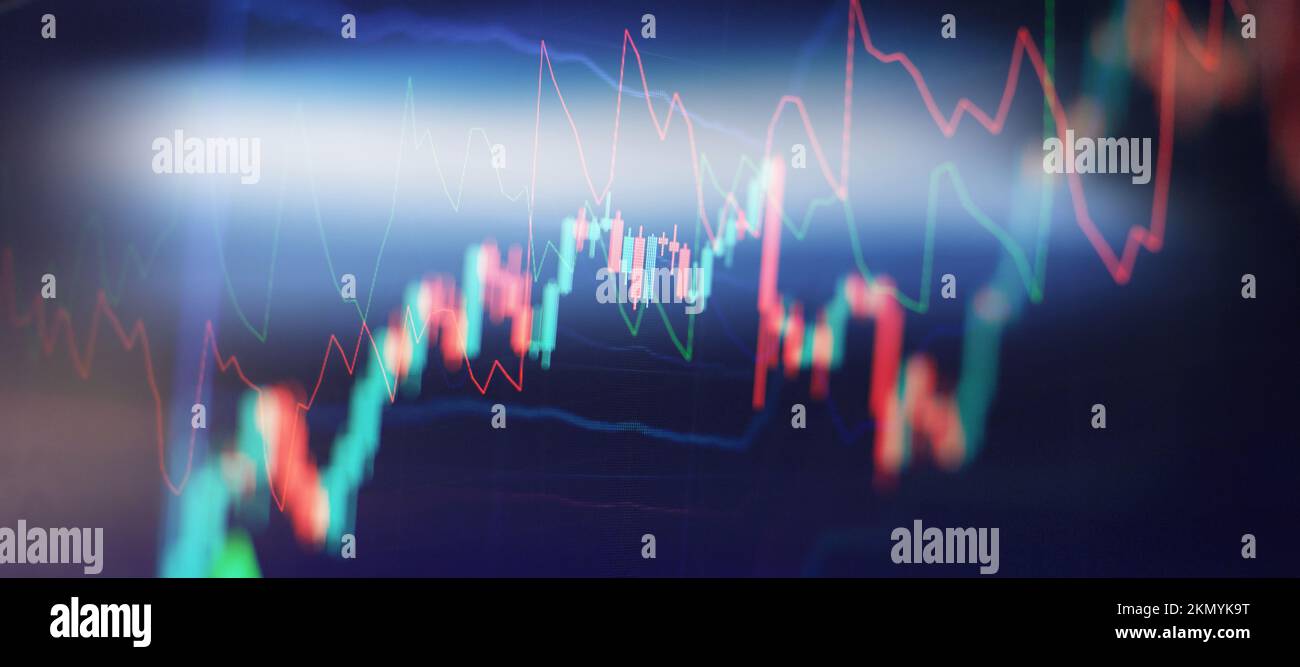 Technischer Preis der Kryptowährung für Unternehmen oder Handel mit Anzeige im Trend des Diagramms Stockfoto