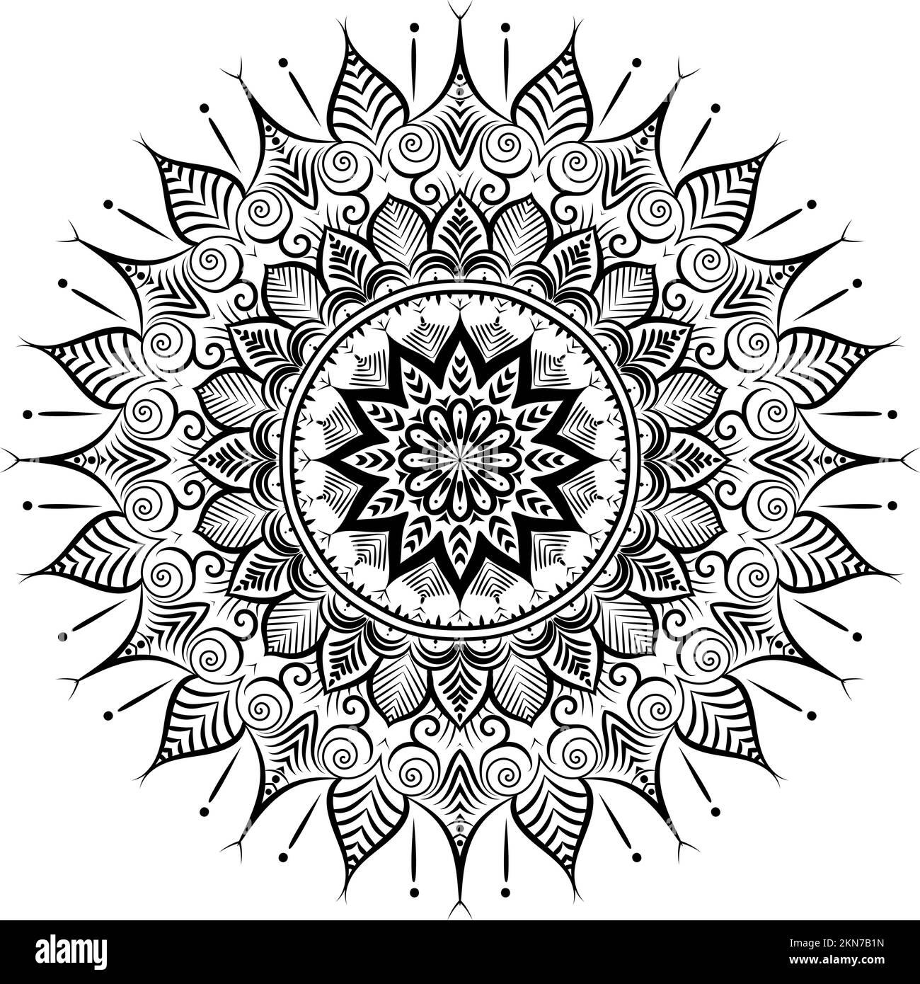 Schöne Blumenmuster Mandala Kunst isoliert auf einem weißen Hintergrund, Dekorationselemente für Meditation Poster oder Banner, Festival Mandala Kunst Stockfoto