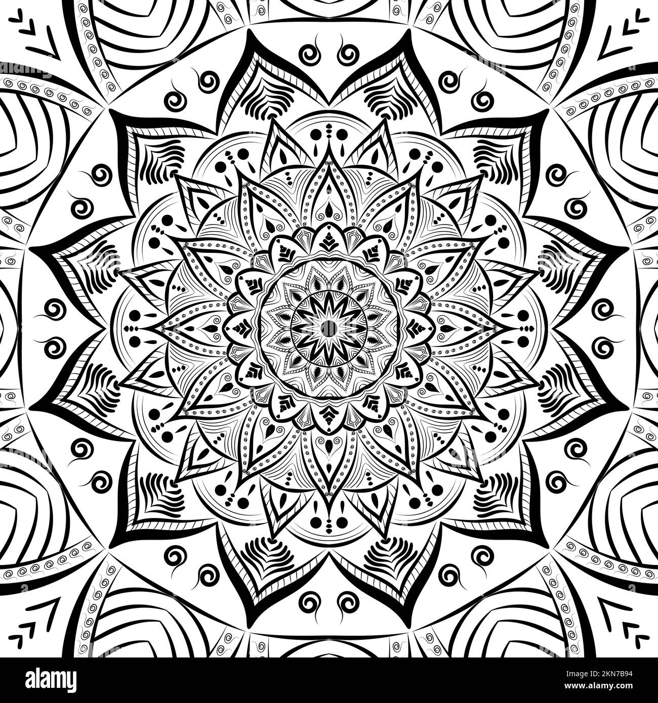 Schöne Blumenmuster Mandala Kunst isoliert auf einem weißen Hintergrund, Dekorationselemente für Meditation Poster oder Banner, Festival Mandala Kunst Stockfoto