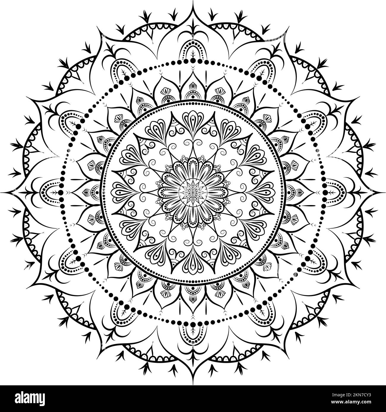 Schöne Blumenmuster Mandala Kunst isoliert auf einem weißen Hintergrund, Dekorationselemente für Meditation Poster oder Banner, Festival Mandala Kunst Stockfoto