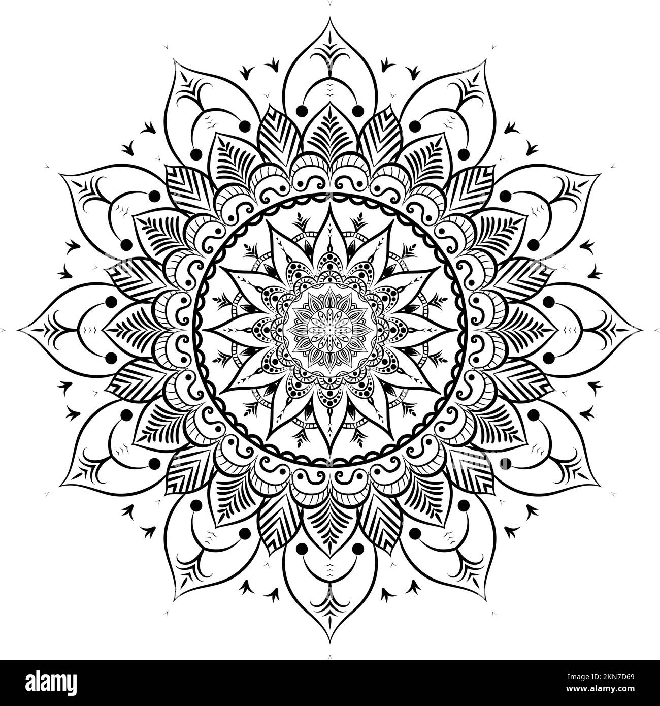 Schöne Blumenmuster Mandala Kunst isoliert auf einem weißen Hintergrund, Dekorationselemente für Meditation Poster oder Banner, Festival Mandala Kunst Stockfoto