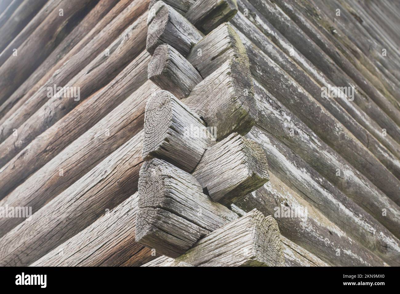 Ecke einer alten Holzhütte Stockfoto